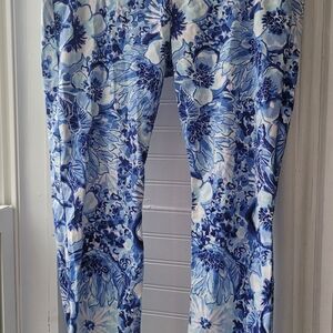Lilly Pulitzer Blue & White Floral Kelly Skinny Ankle Pants